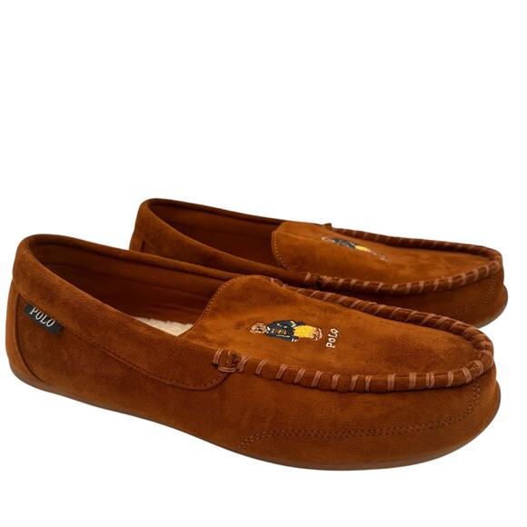 POLO Ralph Lauren Men's Declan Bear Brown Moccasin Slippers Size 13 - Picture 2 of 9